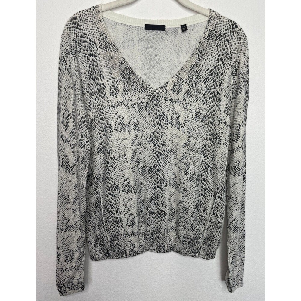 ATM Anthony Thomas Melillo Small Sweater Gray Snake Print V-Neck Cashmere Cotton